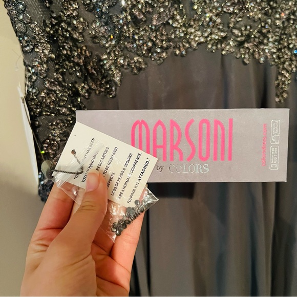 Marsoni Illusion Sleeve Embellished Bodice Dress Charcoal Women's Size 10 NWT - Picture 14 of 15